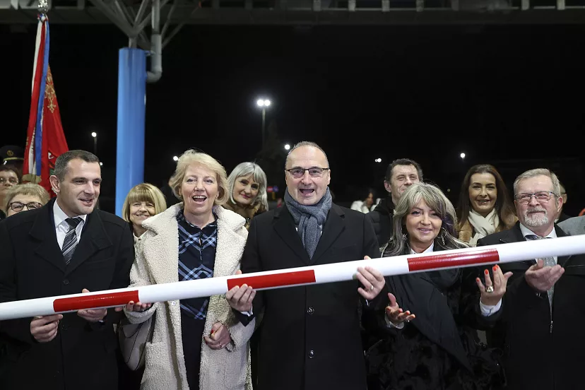 The Croatian Minister of European Affairs, Goran Grlic-Radman, celebrates the accession to the Schengen area on 1 January 2023.