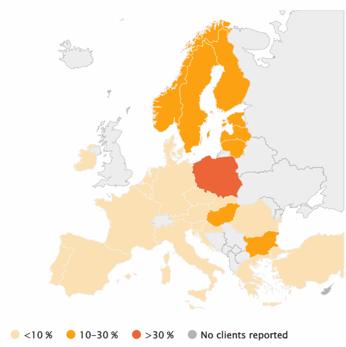 Amphetamine entrants as share of all first-time treatment entrants